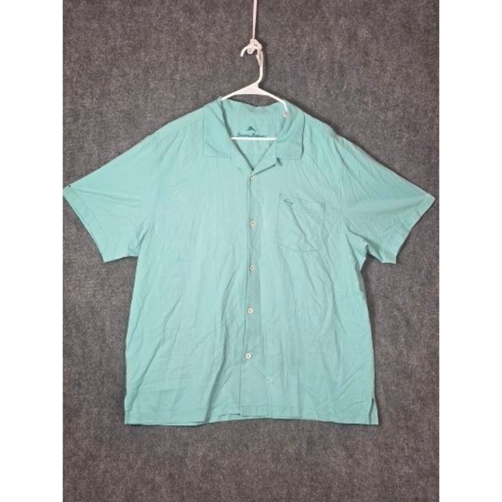 Tommy Bahama Mens XXL Silk Coolmax Short Sleeve‎ Button Up Shirt Seafoam Green